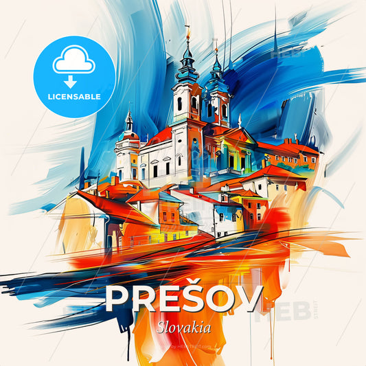 Vibrant Prešov, Slovakia - A Painting Of A Building - Square format print template