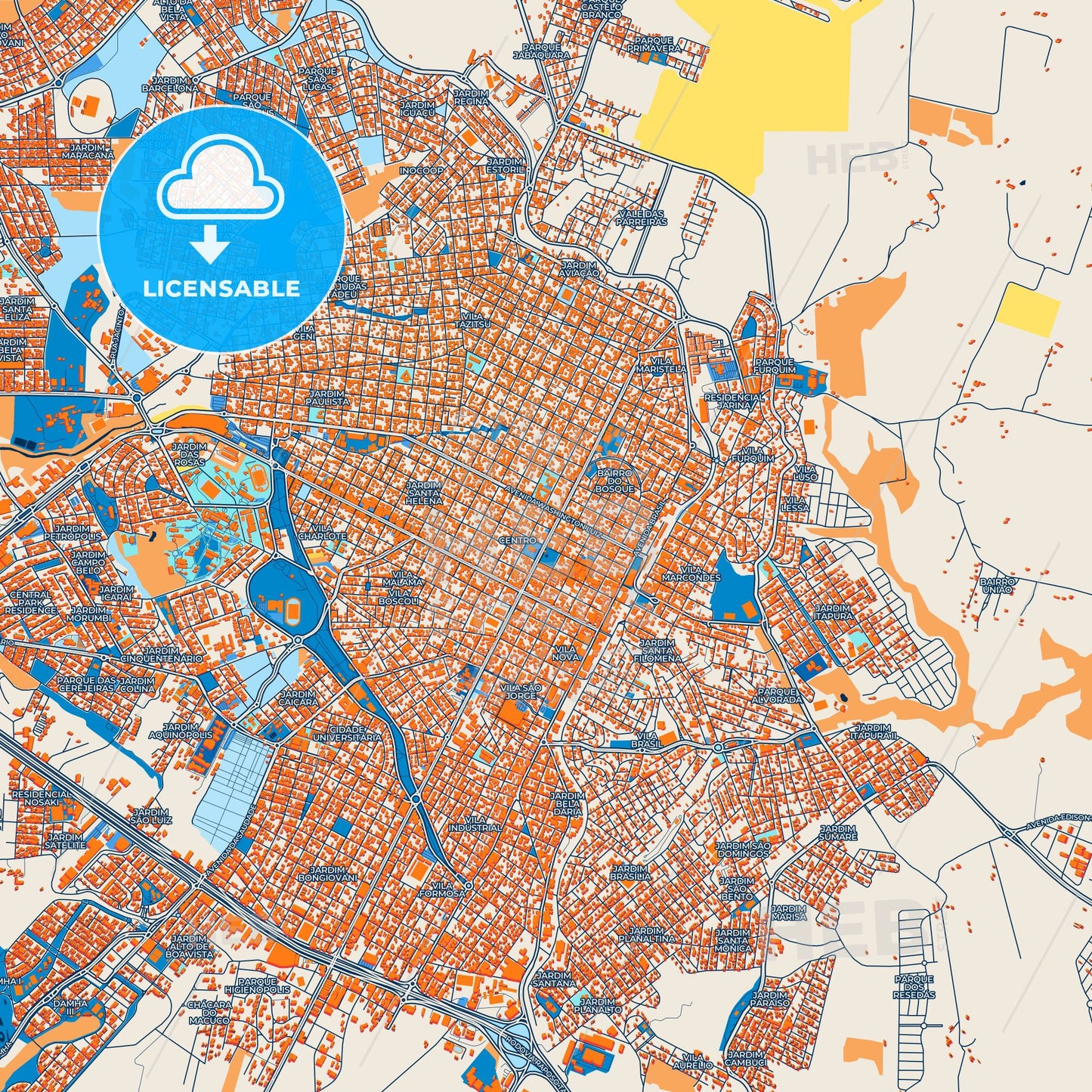 Colorful Presidente Prudente Street Map with Labels and Buildings