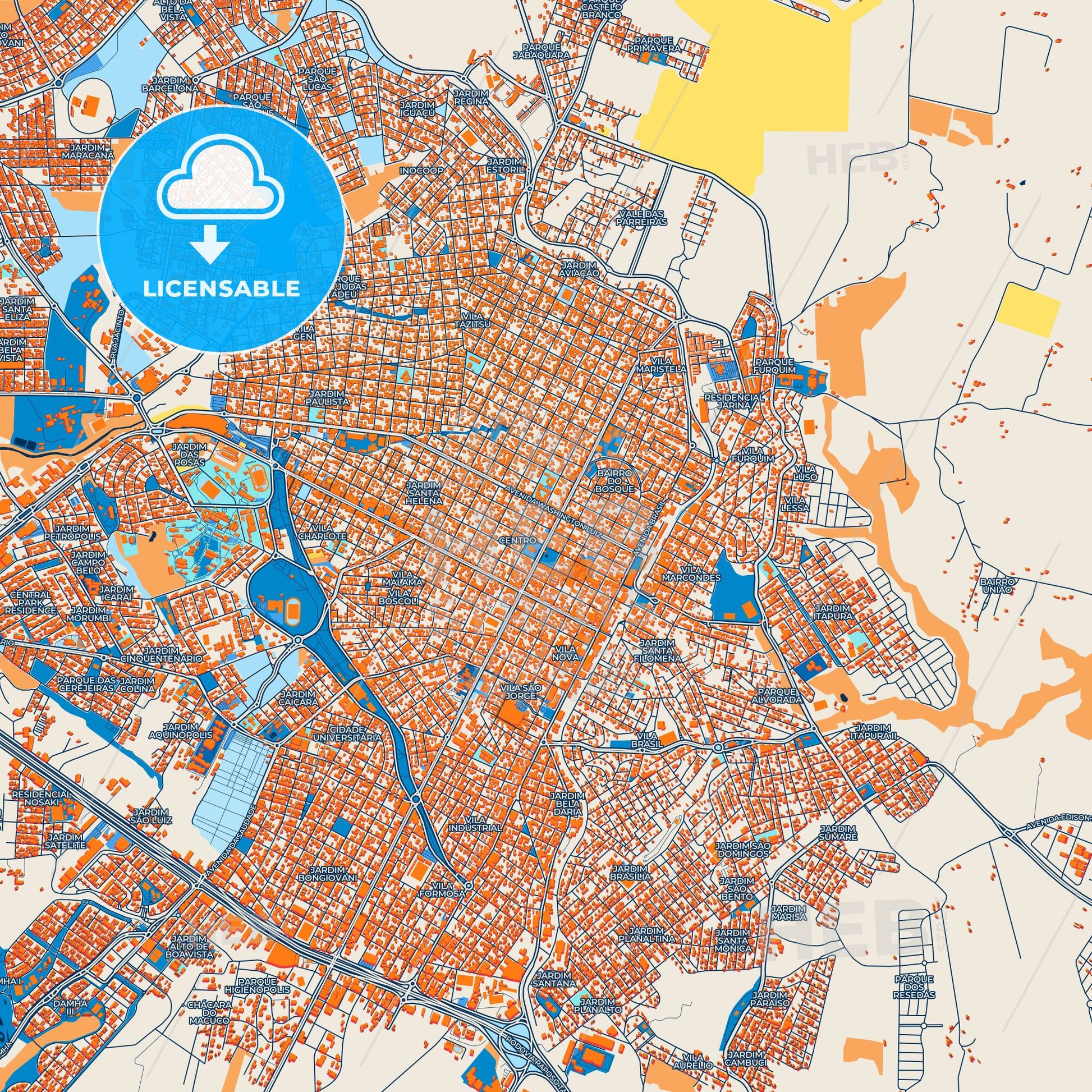 Colorful Presidente Prudente Street Map with Labels and Buildings