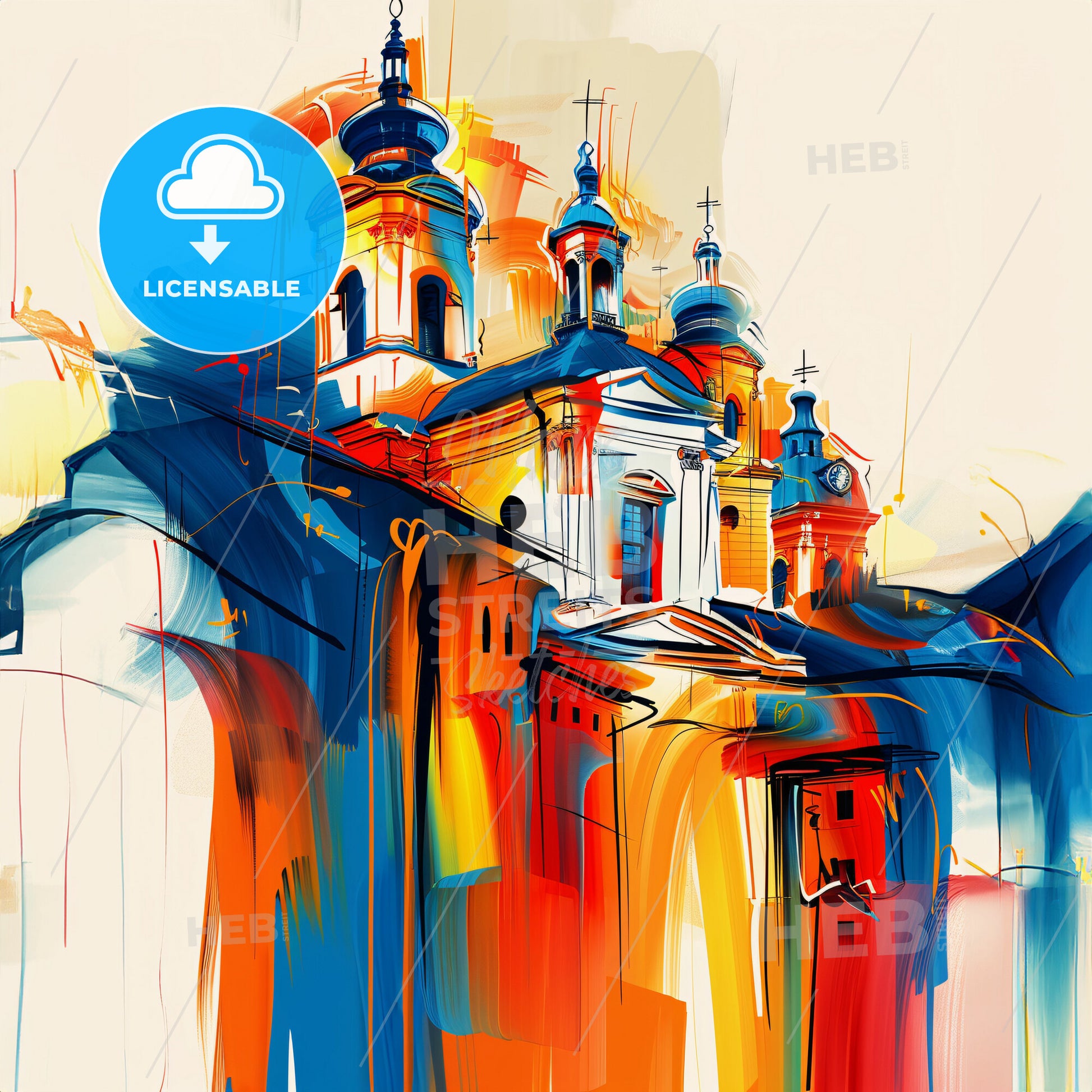 Vibrant Preston, England - A Painting Of A Building With A Colorful Background