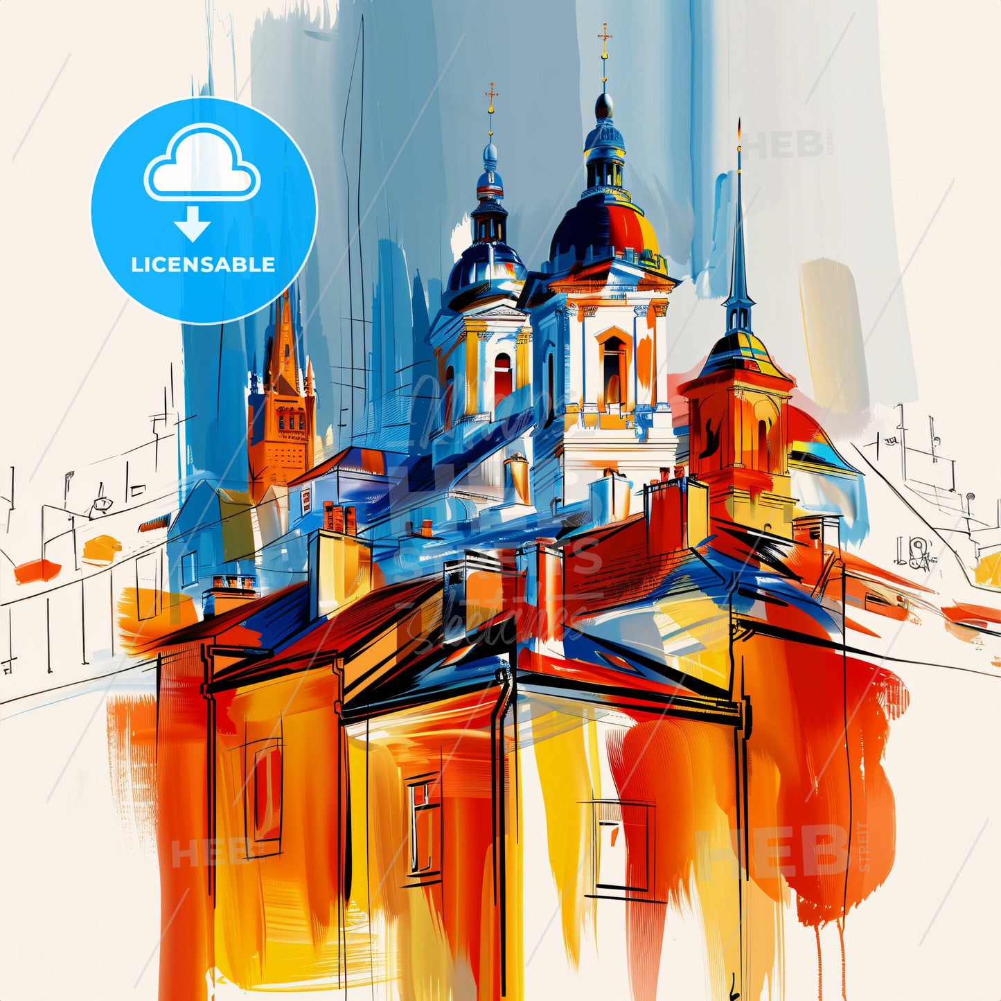 Vibrant Preston, England - A Painting Of A Building With Towers And Spires