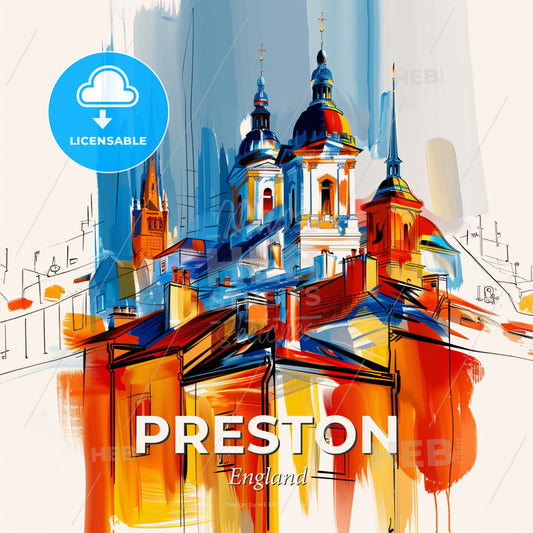 Vibrant Preston, England - A Painting Of A Building With Towers And Spires - Square format print template
