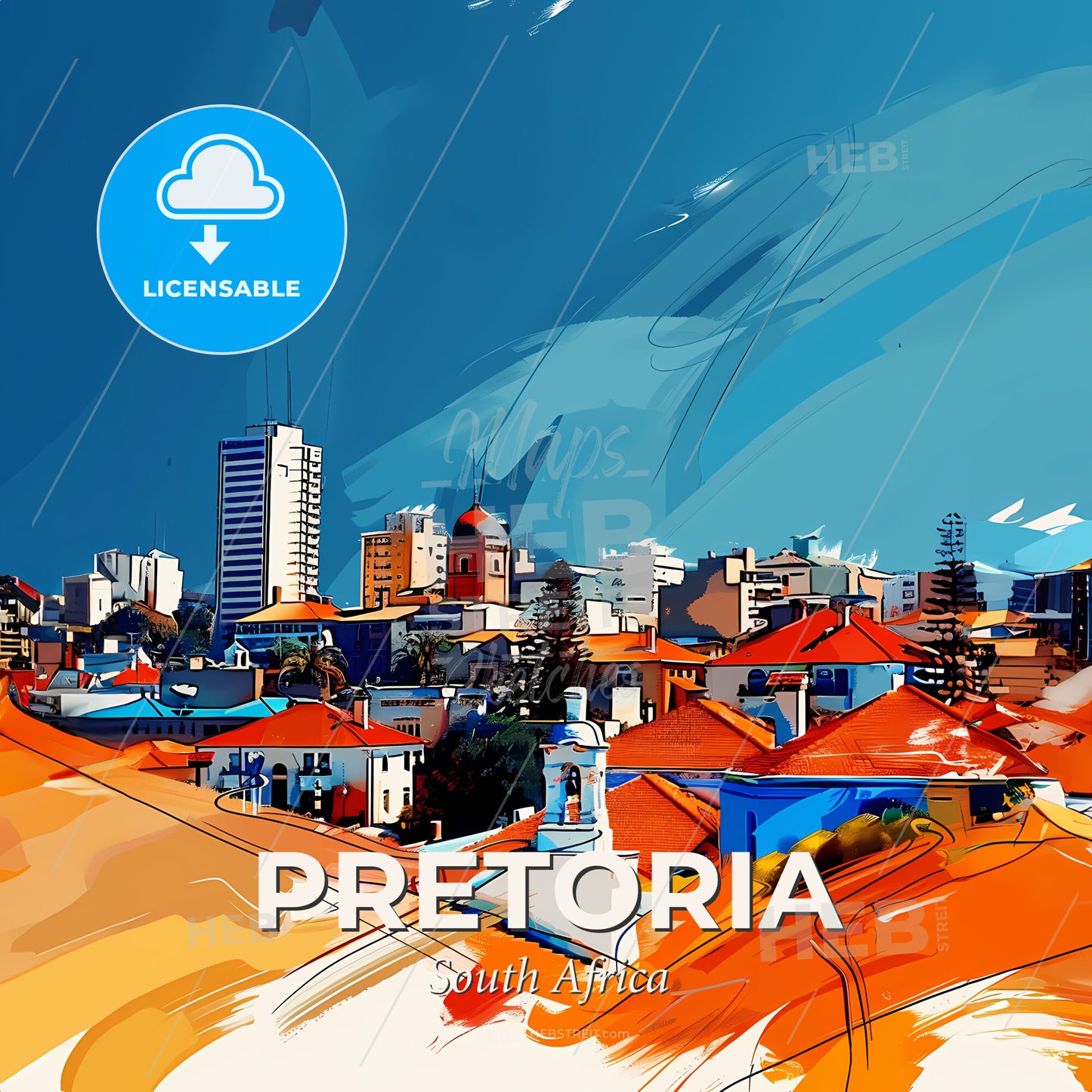 Vibrant Pretoria, South Africa - A Cityscape With Buildings And A Bell Tower - Square format print template