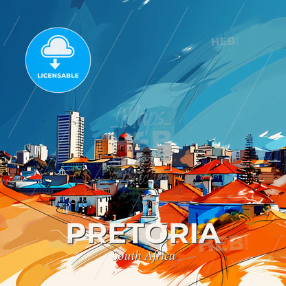 Vibrant Pretoria, South Africa - A Cityscape With Buildings And A Bell Tower - Square format print template