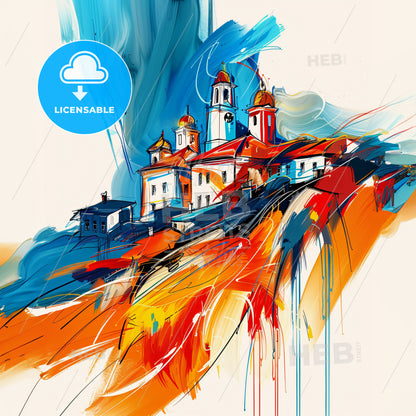 Vibrant Prishtinë, Kosovo - A Painting Of A Building