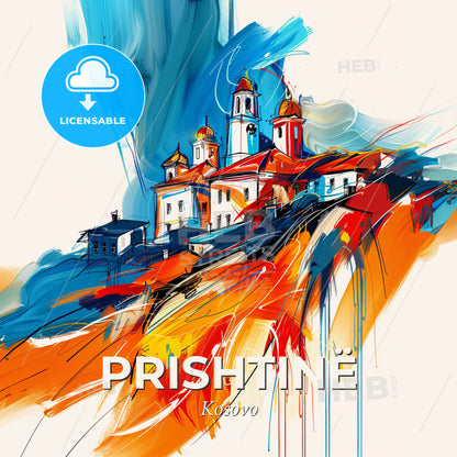 Vibrant Prishtinë, Kosovo - A Painting Of A Building - Square format print template