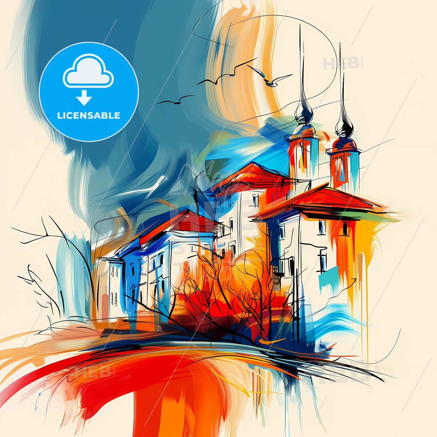 Vibrant Prishtinë, Kosovo - A Painting Of A Building