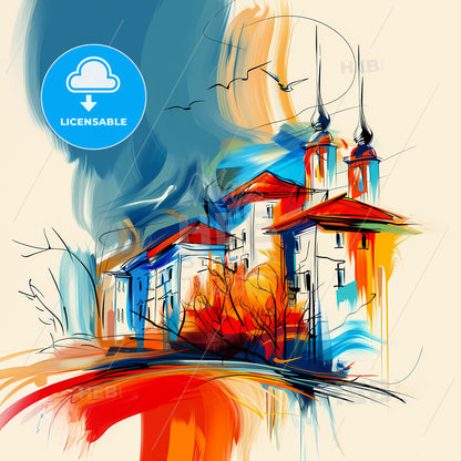 Vibrant Prishtinë, Kosovo - A Painting Of A Building