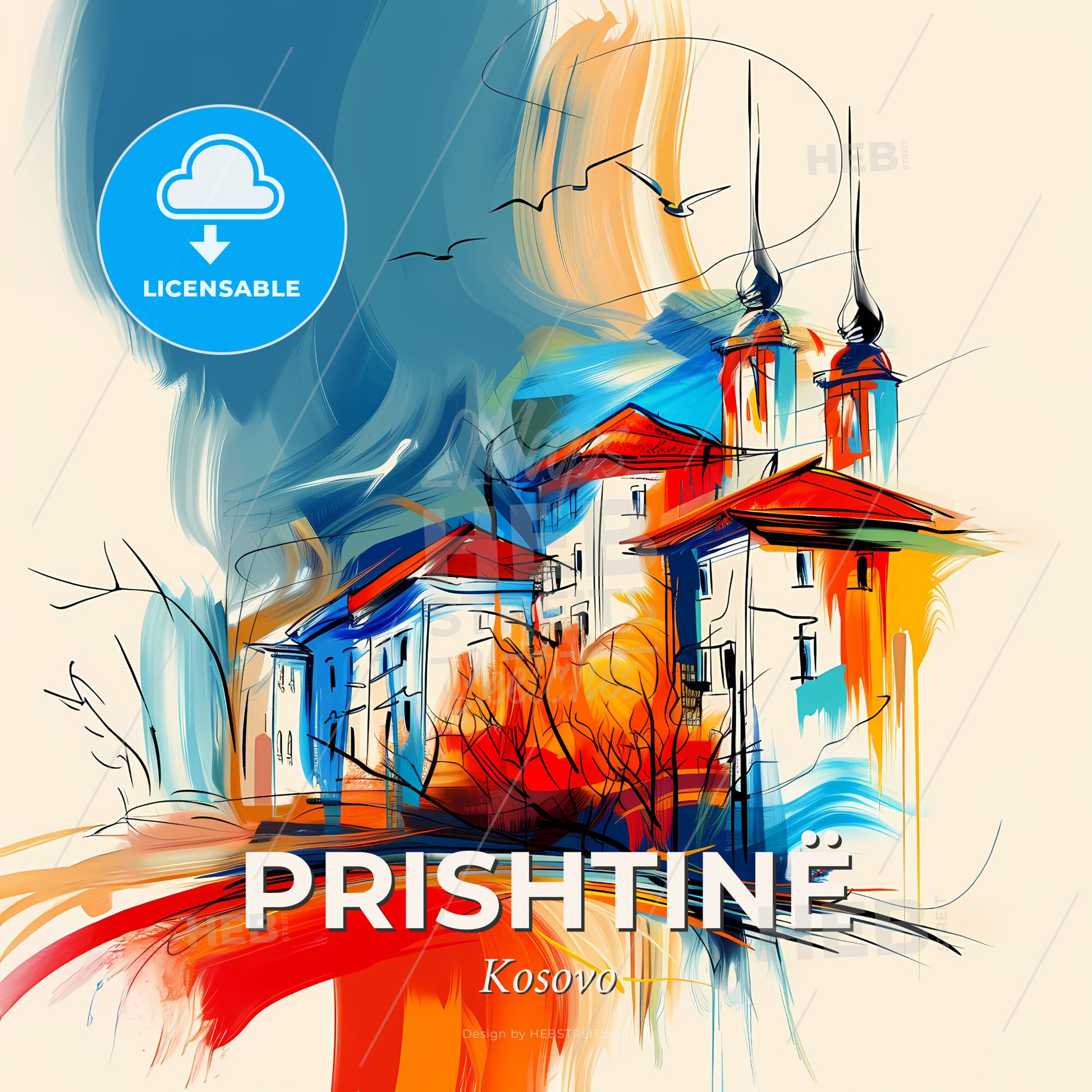 Vibrant Prishtinë, Kosovo - A Painting Of A Building - Square format print template