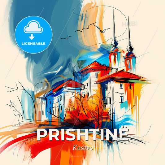 Vibrant Prishtinë, Kosovo - A Painting Of A Building - Square format print template