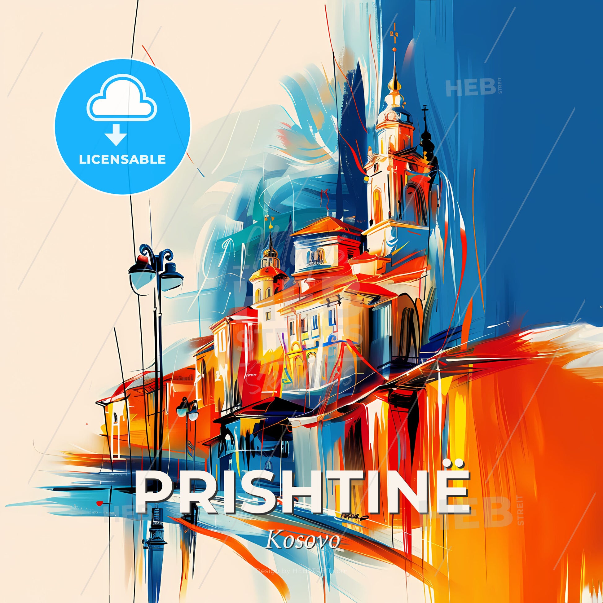 Vibrant Prishtinë, Kosovo - A Painting Of A Building - Square format print template