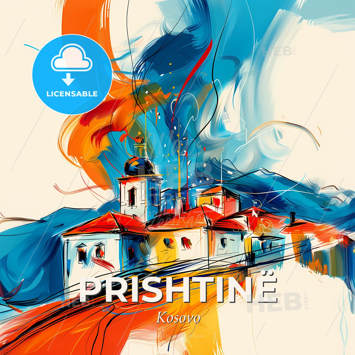 Vibrant Prishtinë, Kosovo - A Painting Of A Building - Square format print template