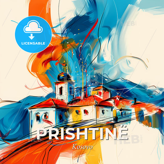 Vibrant Prishtinë, Kosovo - A Painting Of A Building - Square format print template