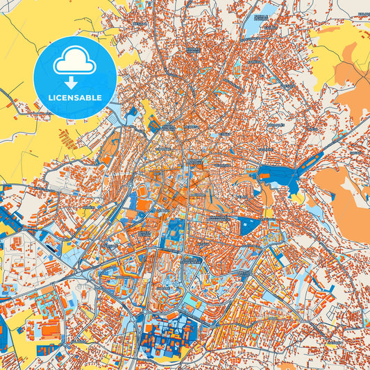 Colorful Prishtinë / Priština Street Map with Labels and Buildings