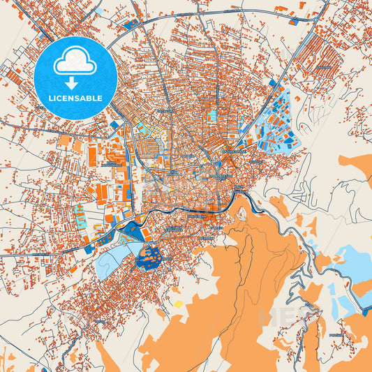 Colorful Prizreni / Prizren Street Map with Labels and Buildings