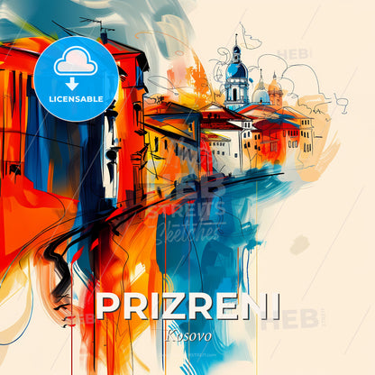 Vibrant Prizreni, Kosovo - A Painting Of A City - Square format print template