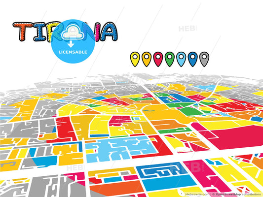 Tirana, Albania, downtown map in perspective