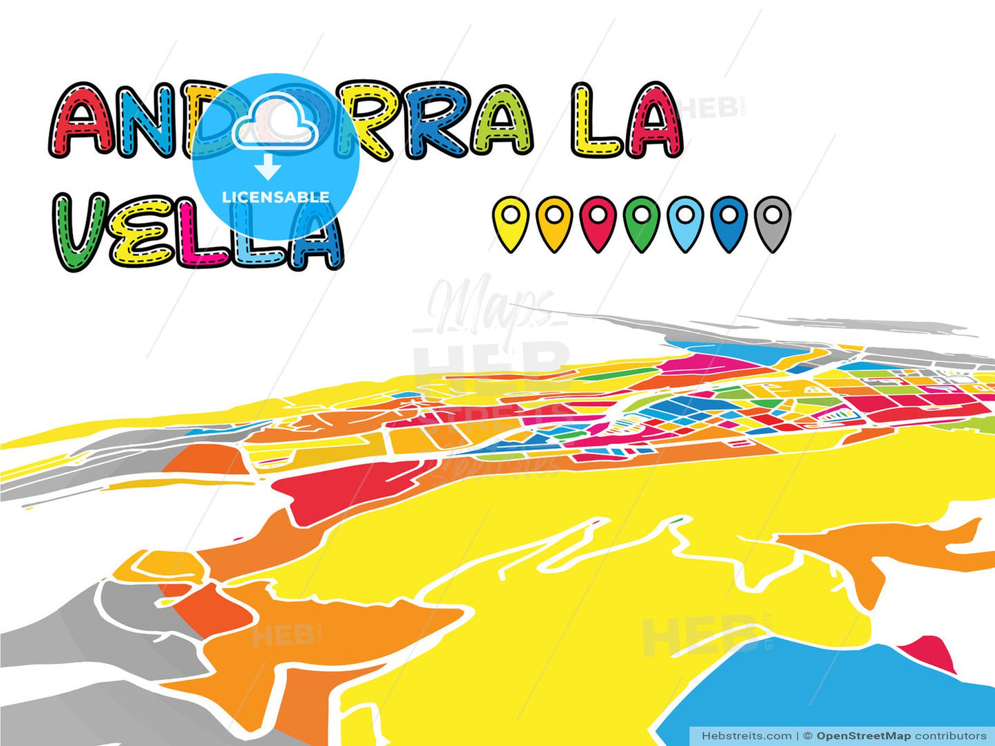 Andorra la Vella downtown map in perspective