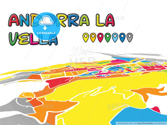Andorra la Vella downtown map in perspective