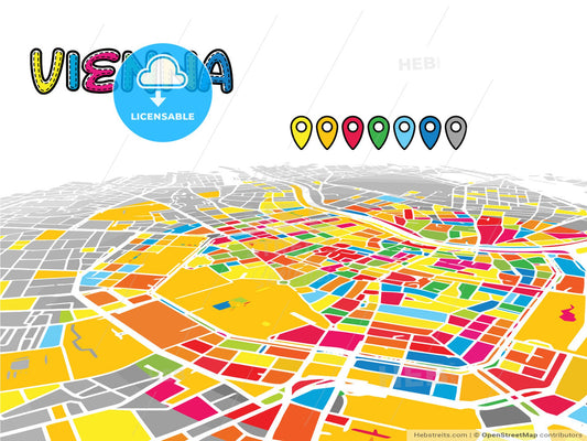 Vienna, Austria, downtown map in perspective