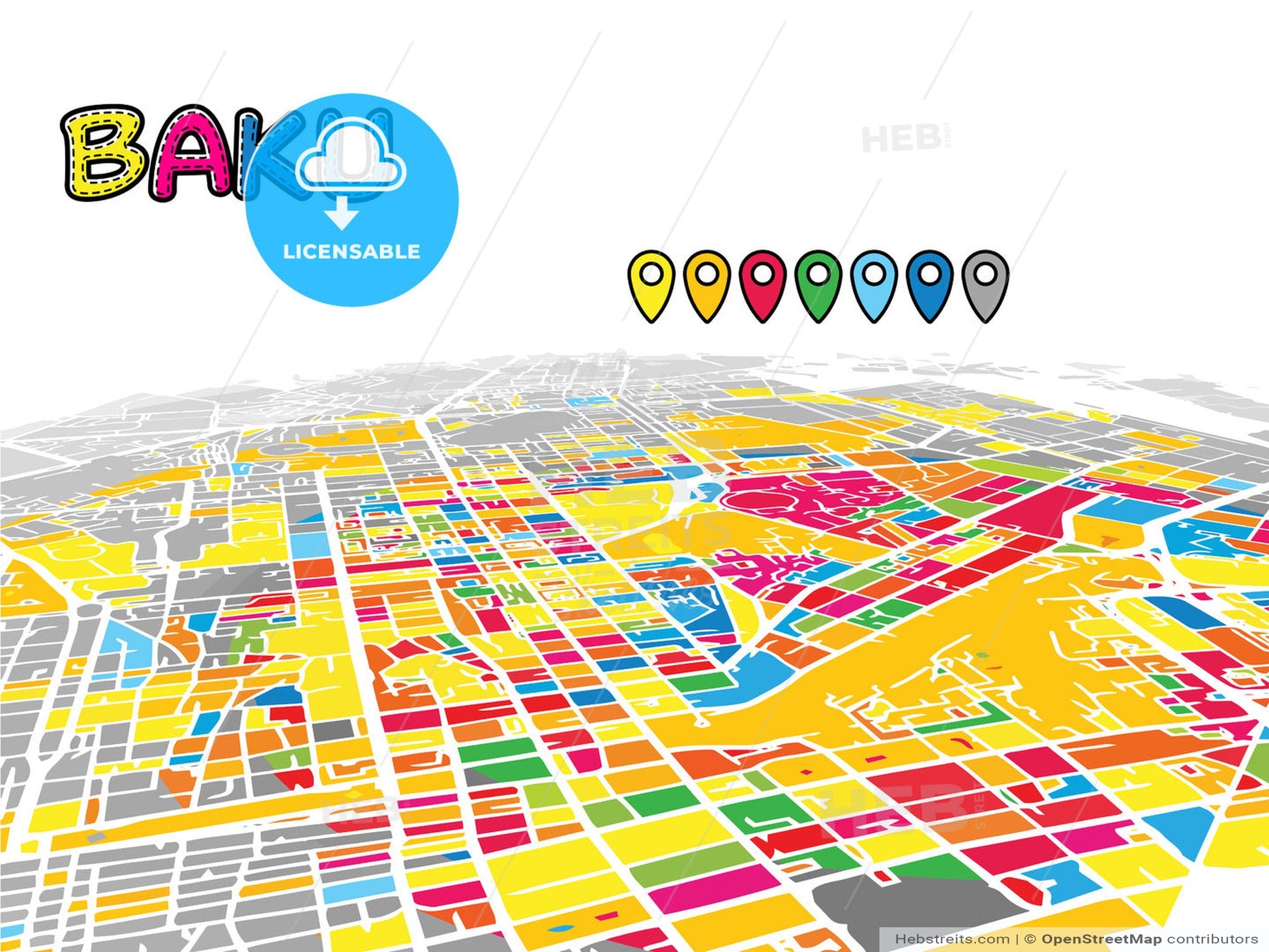 Baku, Azerbaijan, downtown map in perspective