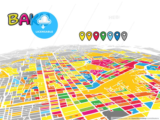 Baku, Azerbaijan, downtown map in perspective