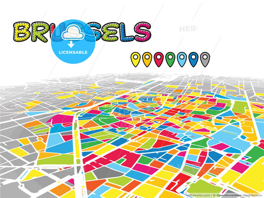 Brussels, Belgium, downtown map in perspective