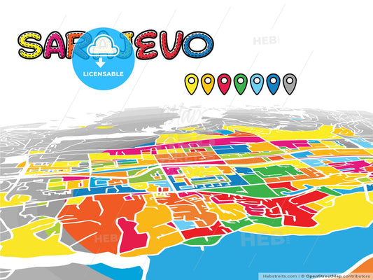 Sarajevo downtown map in perspective