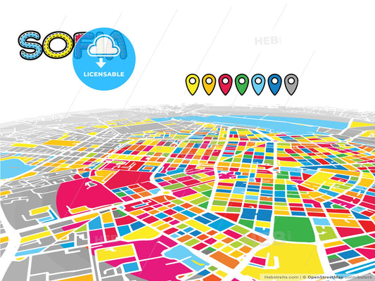 Sofia, Bulgaria, downtown map in perspective