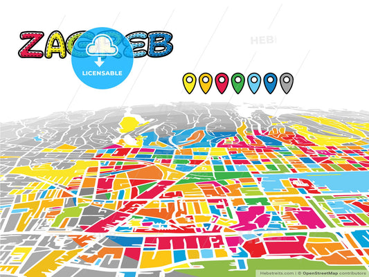 Zagreb, Croatia, downtown map in perspective