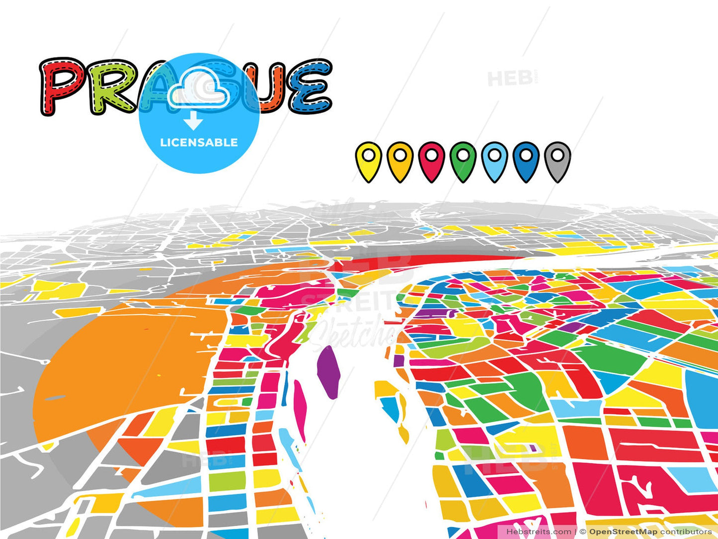 Prague, Czech Republic, downtown map in perspective