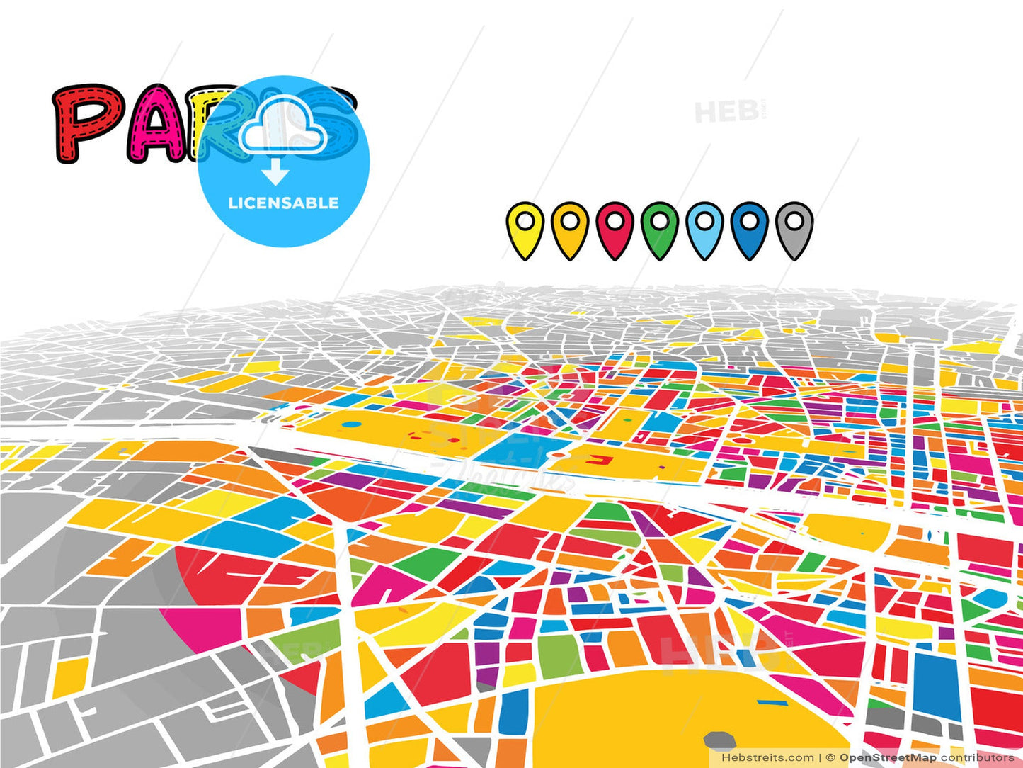 Paris, France, downtown map in perspective