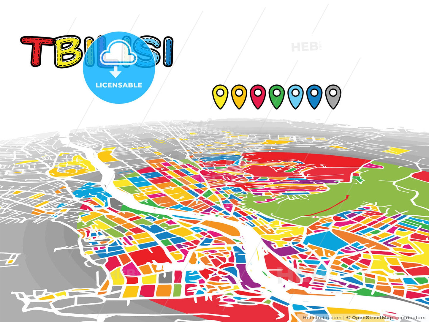 Tbilisi, Georgia, downtown map in perspective