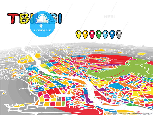 Tbilisi, Georgia, downtown map in perspective