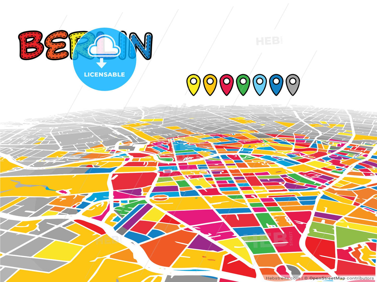 Berlin, Germany, downtown map in perspective