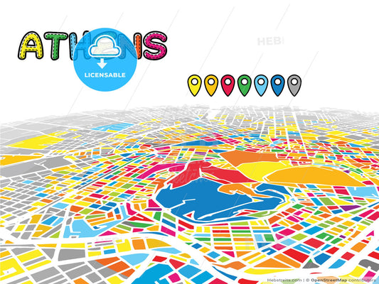 Athens, Greece, downtown map in perspective
