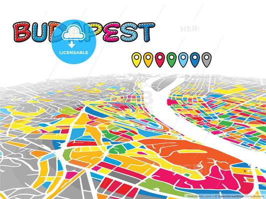Budapest, Hungary, downtown map in perspective