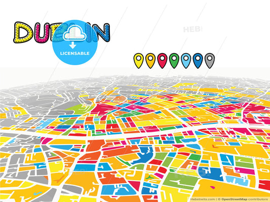 Dublin, Ireland, downtown map in perspective