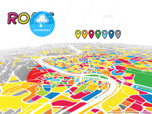 Rome, Italy, downtown map in perspective