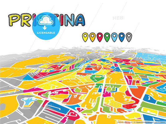 Pristina, Kosovo, downtown map in perspective