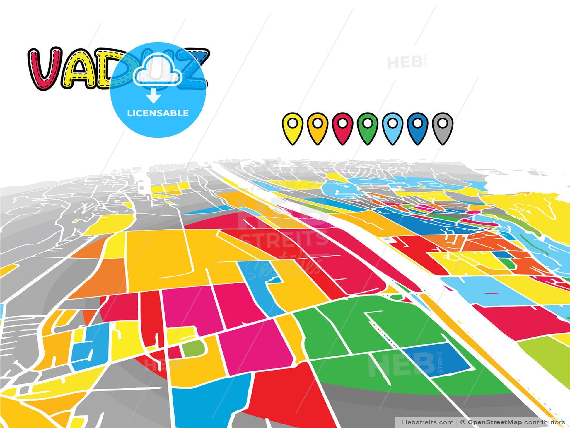 Vaduz, Liechtenstein, downtown map in perspective