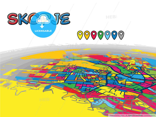 Skopje, Macedonia, downtown map in perspective