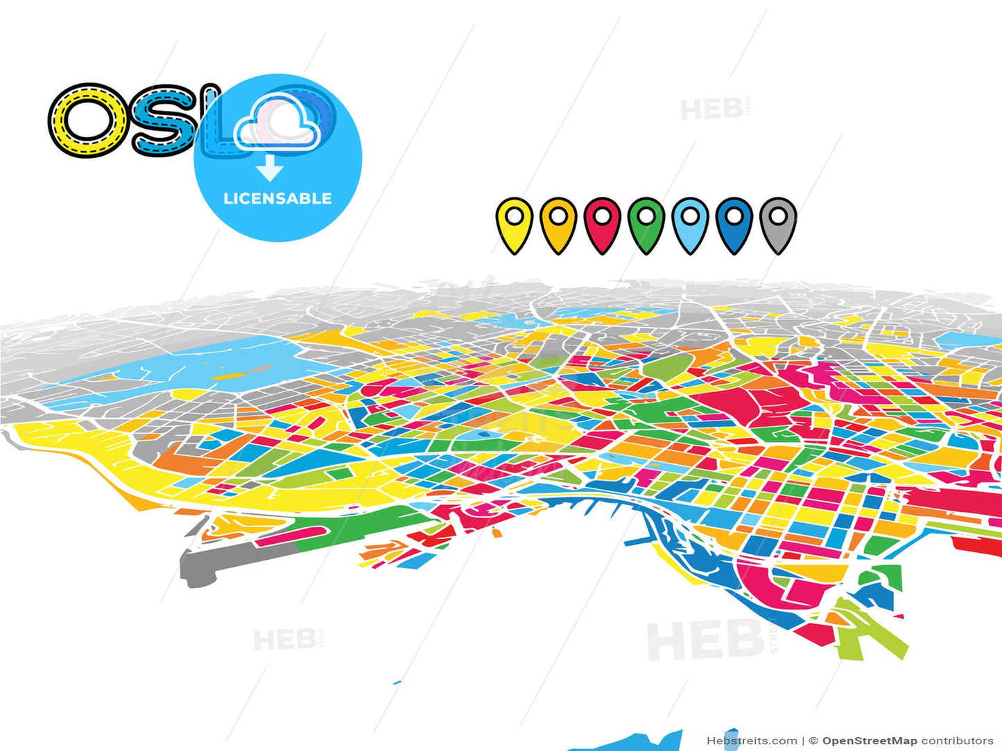 Oslo, Norway, downtown map in perspective