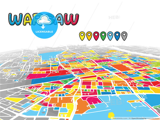 Warsaw, Poland, downtown map in perspective