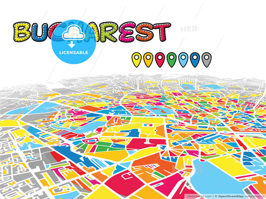 Bucharest, Romania, downtown map in perspective