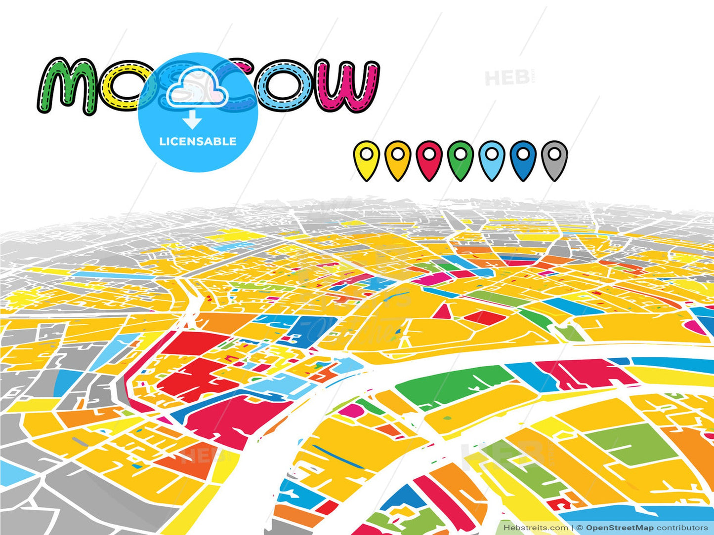 Moscow, Russia, downtown map in perspective