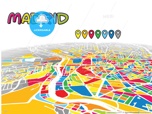 Madrid, Spain, downtown map in perspective