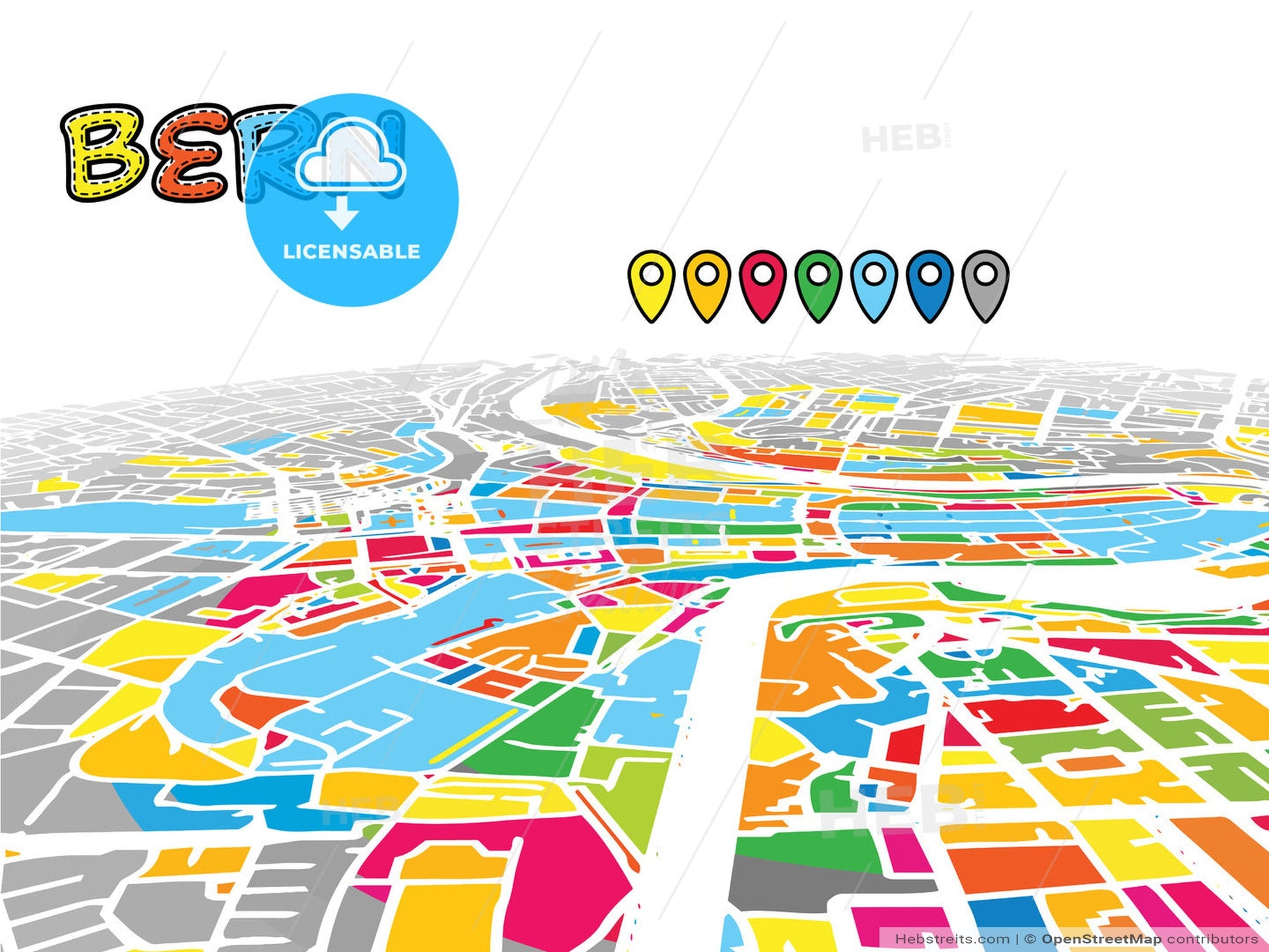 Bern, Switzerland, downtown map in perspective