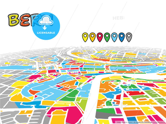 Bern, Switzerland, downtown map in perspective