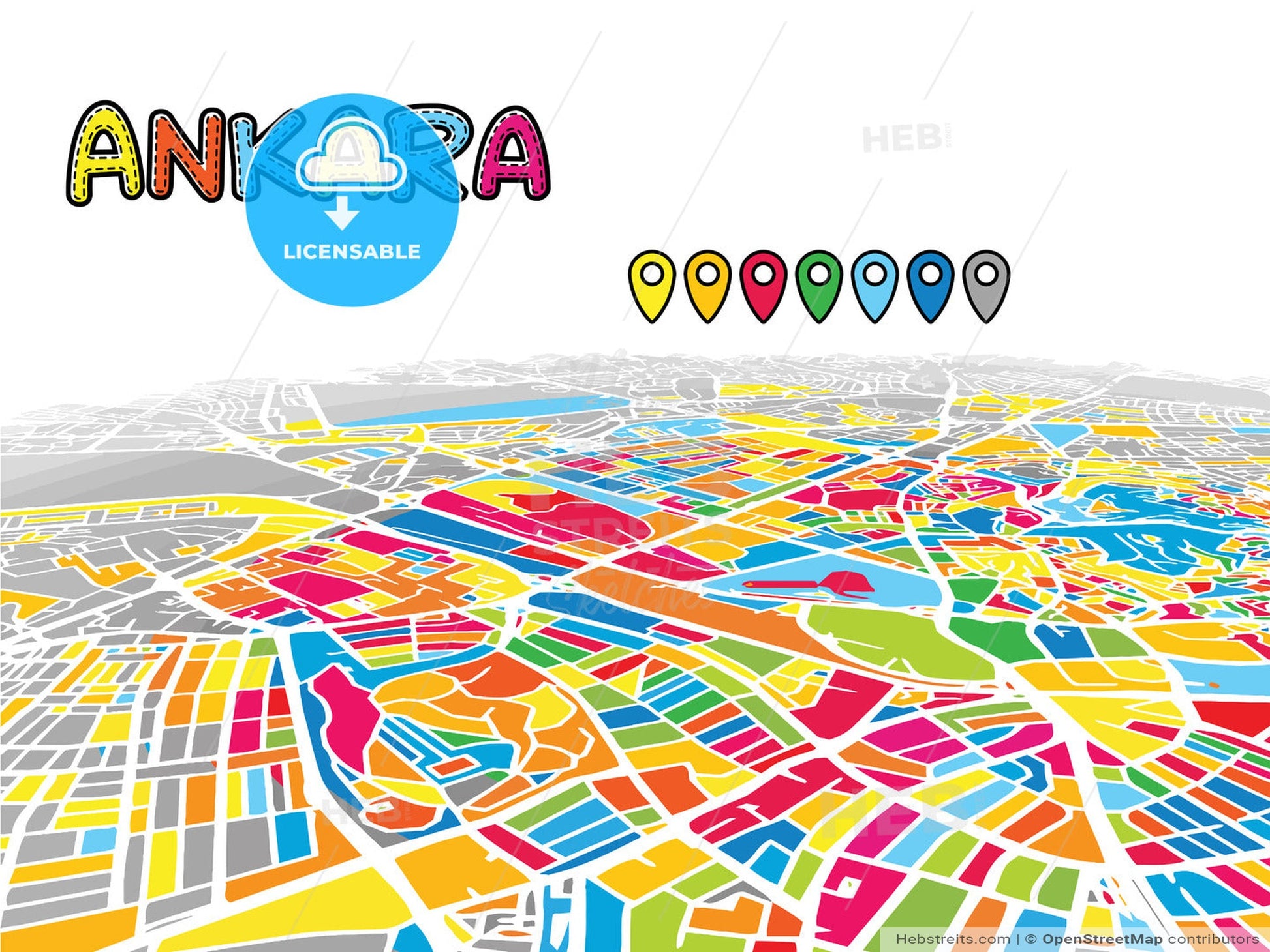 Ankara, Turkey, downtown map in perspective